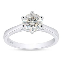 AFFY 1 Carat 6.5MM Round Moissanite Diamond Solitaire Engagement Ring for Women 14K White Gold over Silver-6.5