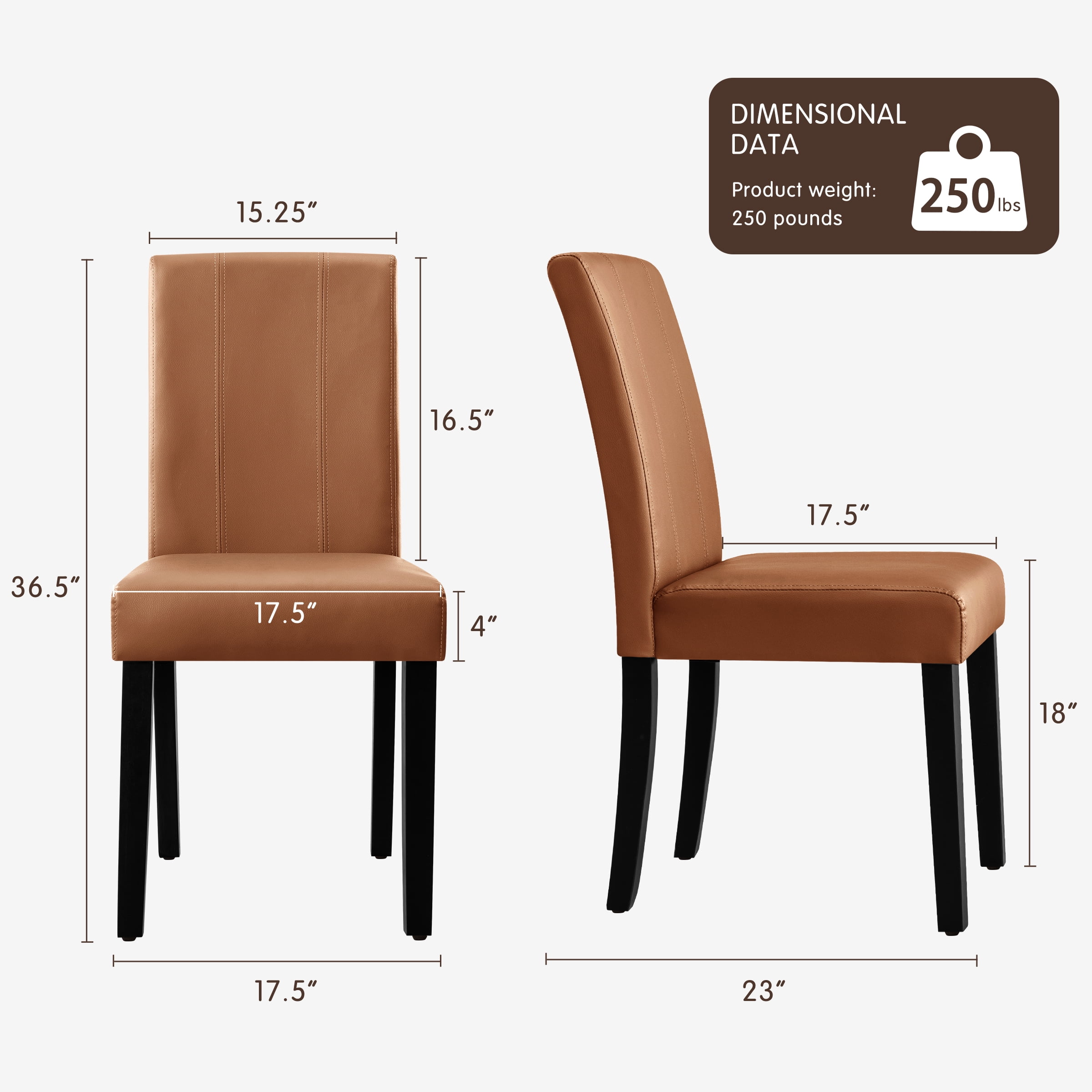 DyFun Faux Leather Dining Chairs Set of 4, Upholstered Parsons Chairs for Kitchen Dining Room or Breakfast Nook, Light Brown