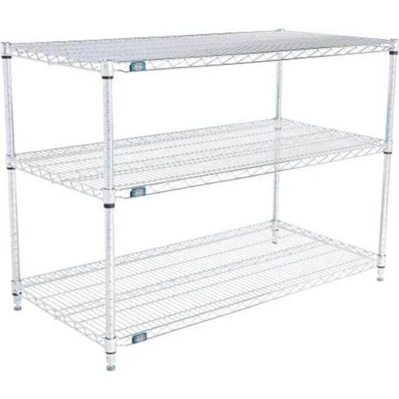 Global Industrial 24483C3 Nexel 3 Shelf Chrome Wire Shelving Unit Starter, Chrome - 48 x 24 x 34 in.