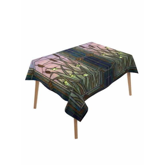 Stained Glass Table Cloth, Waterproof Tablecloth for Rectangle Tables, Vintage Abstract Botanical Plant Reusable Washable Fabric Table Cover for Restaurant Kitchen Dining Tables 60"x84"