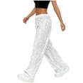 thumbnail image 4 of WULMLEO Women's Shiny Sequin Wide Leg Pants Elastic Waist Sparkly Baggy Pants White M, 4 of 6