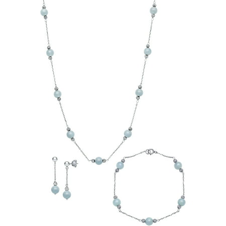6mm Milky Aquamarine Tin Cup Necklace (18), Bracelet (7.5) and Earring Set