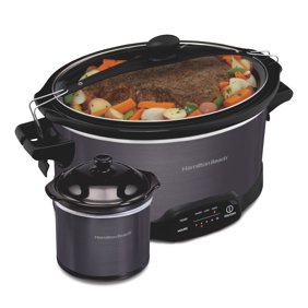Hamilton Beach 7 Qt Programmable Slow Cooker, Stoneware Crock with Removable Pot, Includes Party Dipper Food Warmer, Black