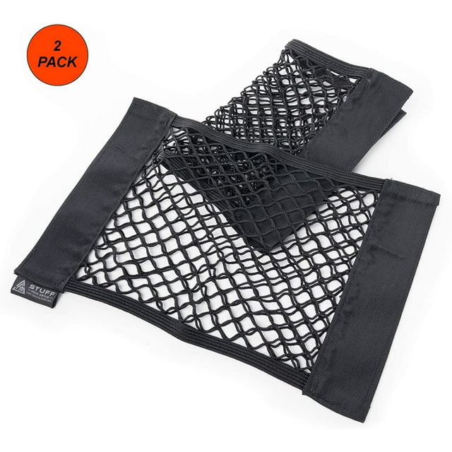 Bolsas de red para maletero negras (2 piezas) con fuertes tiras de velcro - Organizador de maletero para bolsa de red para coche con velcro - elástico