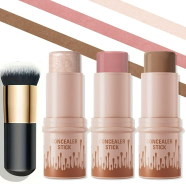 3Pcs Contour Stick, Blush Stick, Highlighter Stick, Bronzer Stick, 3 Pcs Cream Contour Kit With Brush For A Flawless Look, Contour Stick Makeup Non-Greasy Waterproof