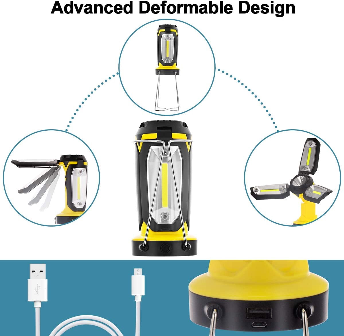 Portable 6 Mode Usb Powered Led Camping Lantern Super Bright 1000Lm Foldable Waterproof Suitable For Hiking, Camping, Fishing, Emergencies, Blackouts