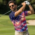 thumbnail image 4 of Aplkyhs Galaxy American Flag Couple Golf Shirts Quarter Zip Mens Hawaiian Shirt Lightweight Breathable Fabric Keep Cool in Hot Weather Machine Washable Lapel Design, 4 of 6