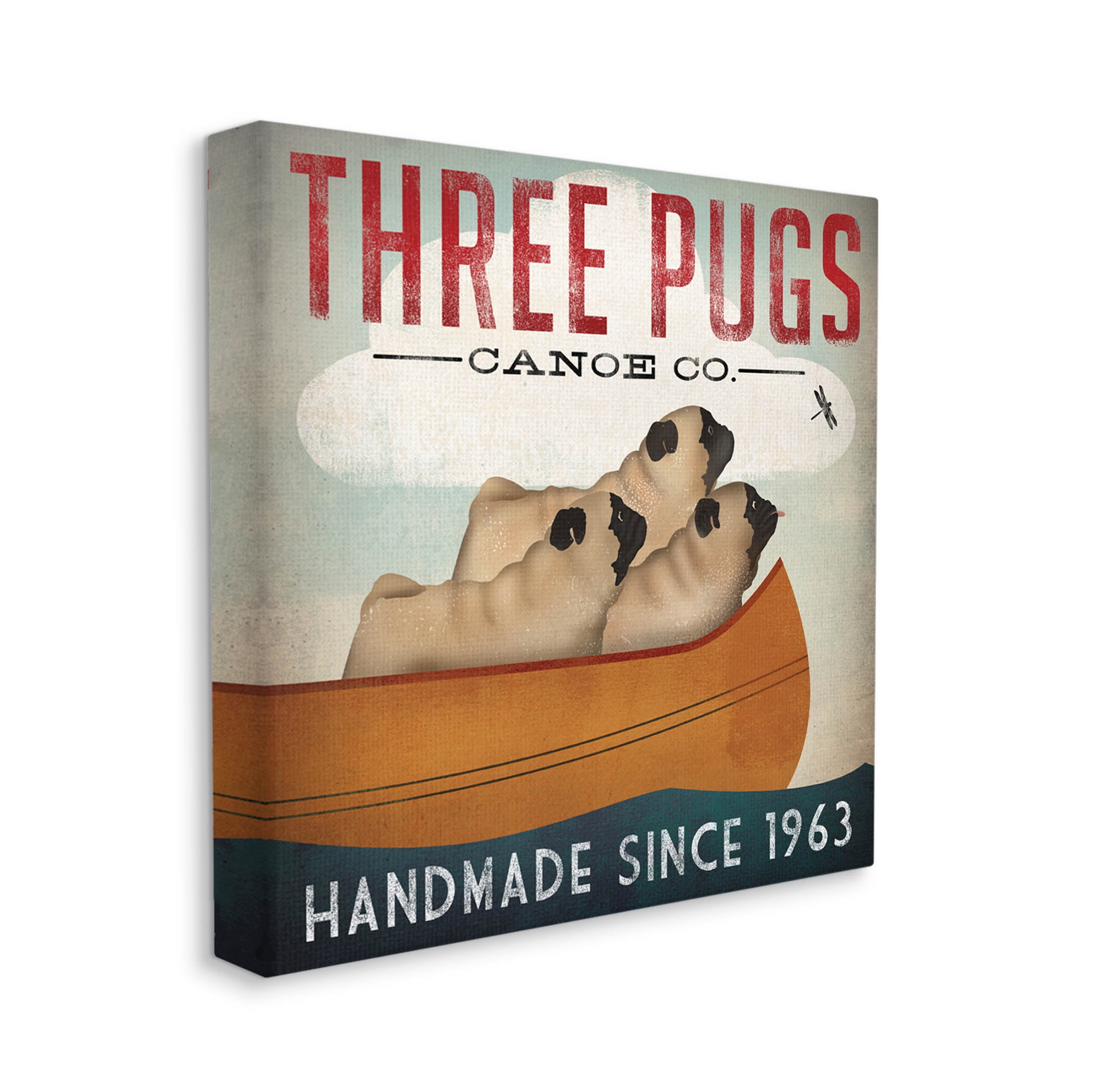 Stupell Industries Three Pugs Canoe Vintage Company Sign Graphic Art Gallery Wrapped Canvas Print Wall Art, Design by Ryan Fowler