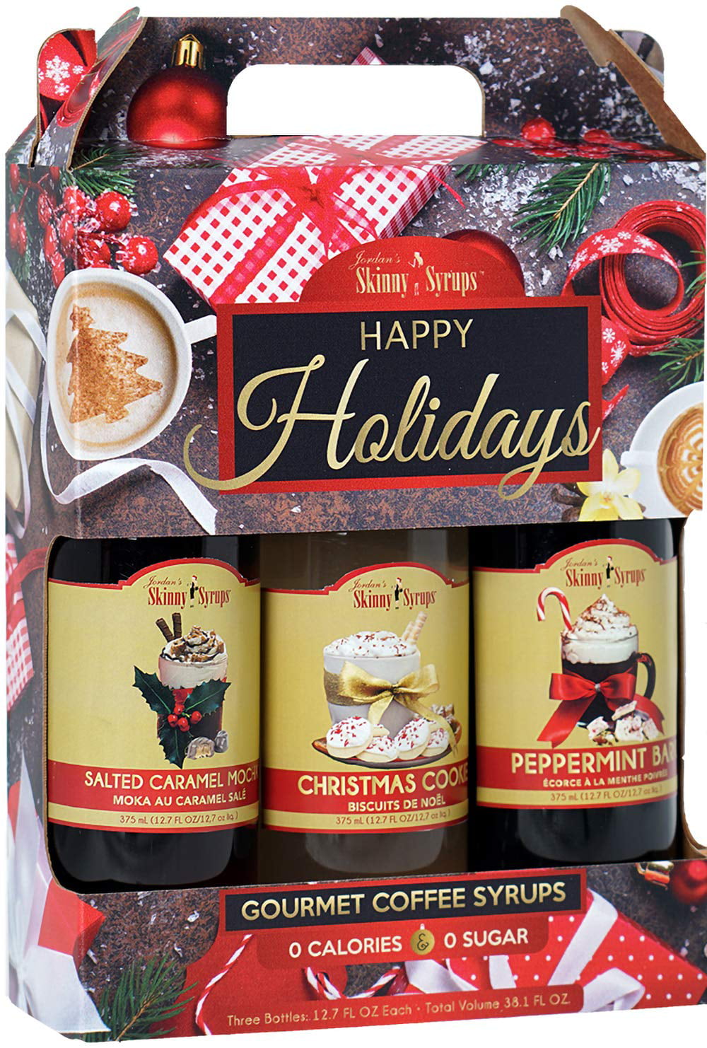 Jordans Skinny Syrups Happy Holidays Gourmet Coffee Syrup Trio Peppermint Bark Christmas Cookie Salted Caramel Mocha One Bottle Of Each Flavor 12 7 Oz Each Walmart Com Walmart Com