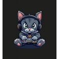 thumbnail image 2 of Focused Gamer Cat Adult Black Crew Neck Long Sleeve Tee-XS, 2 of 6