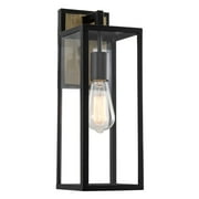 Kira Home Murdock 16" Modern Outdoor Weather Resistant Wall Sconce + Rectangular Glass Shade, Smoked Birch Finish