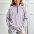 thumbnail image 2 of Amidoa Girls Half Zip Pullover Long Sleeve T Shirts Kids Mock Neck Casual Tops Purple Size 5-6 Years, 2 of 9