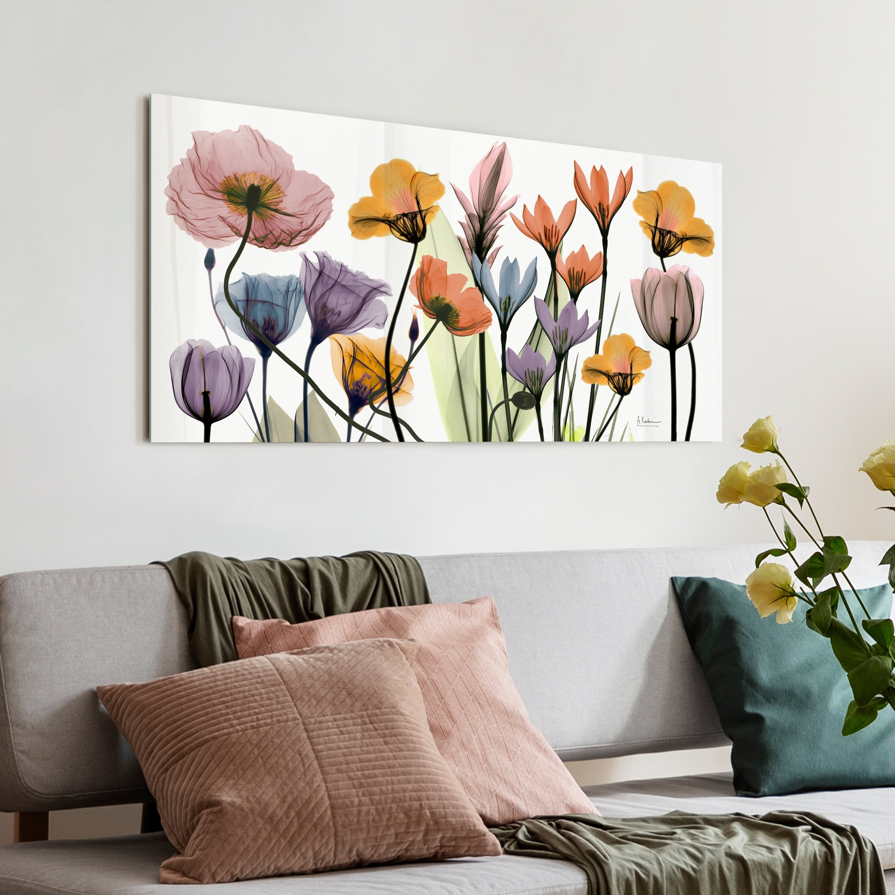 "Flowerscape Portrait" Frameless Free Floating Reverse Printed Tempered Art Glass Wall Art, 24 in. x 48 in.