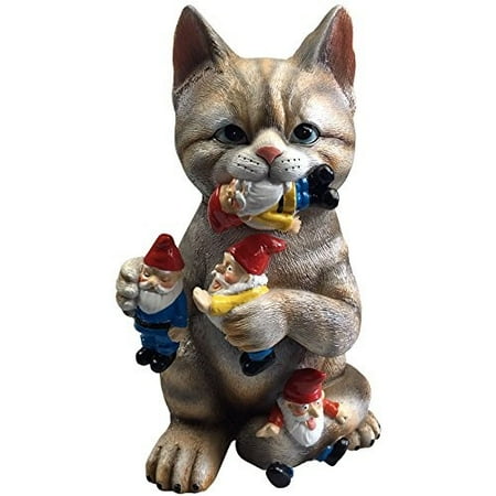 Gnome Statue Figurine - GARDEN GNOME STATUE - Cat massacre - funny Knomes sculpture figurines Art Décor - Best Indoor outdoor for Patio Yard Lawn House or door - Unique New Design, Makes a perfect gifts