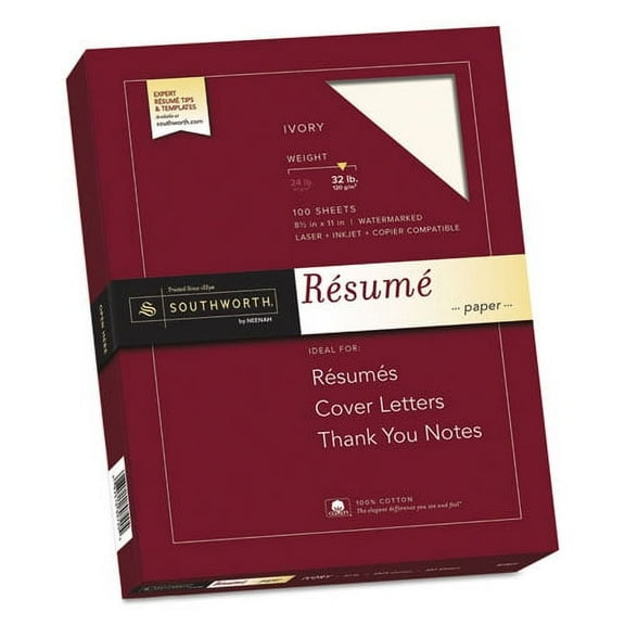 100% Cotton Resume Paper, 32 Lb, 8.5 X 11, Ivory, 100/pack | Bundle of 2 Boxes