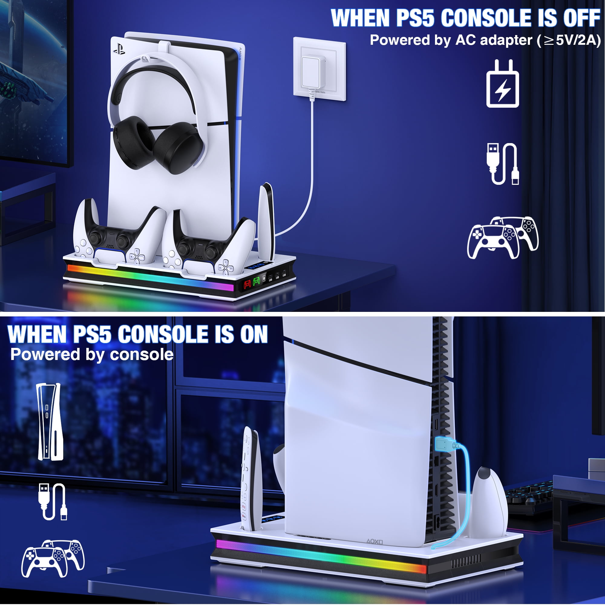 Beboncool PS5 Charging Station with Cooling Fan for Playstation 5/PS5 Pro/PS5 Silm, PS5 Accessories,White