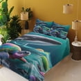 thumbnail image 2 of Ambesonne Nautical Fitted & Top Sheet Set with Shams, Trippy Turtle with a Whale, Teal Multicolor, 2 of 5