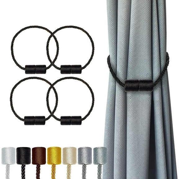Magnetic Curtain Tiebacks Black 4 Pack, Curtain Tiebacks Buckles Holdbacks Holders Hooks Clip for Home Bedroom Office Decorative Thick or Thin Curtain