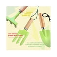 thumbnail image 4 of Juego de herramientas de jardinería para niños de metal, juego de jardinería para niños que incluye paleta, tenedor y rastrillo con mango de madera, juego de herramientas para niños de playa (verde), 4 of 5