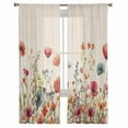 thumbnail image 7 of Sheer Curtains 108 inches Long, Red Flowers Plants Watercolor Floral Retro Linen Light Filtering Sheer Window Curtains Rod Pocket Voile Drapes for Bedroom Living Room, 52"W x 108"L 2 Panels, 7 of 7