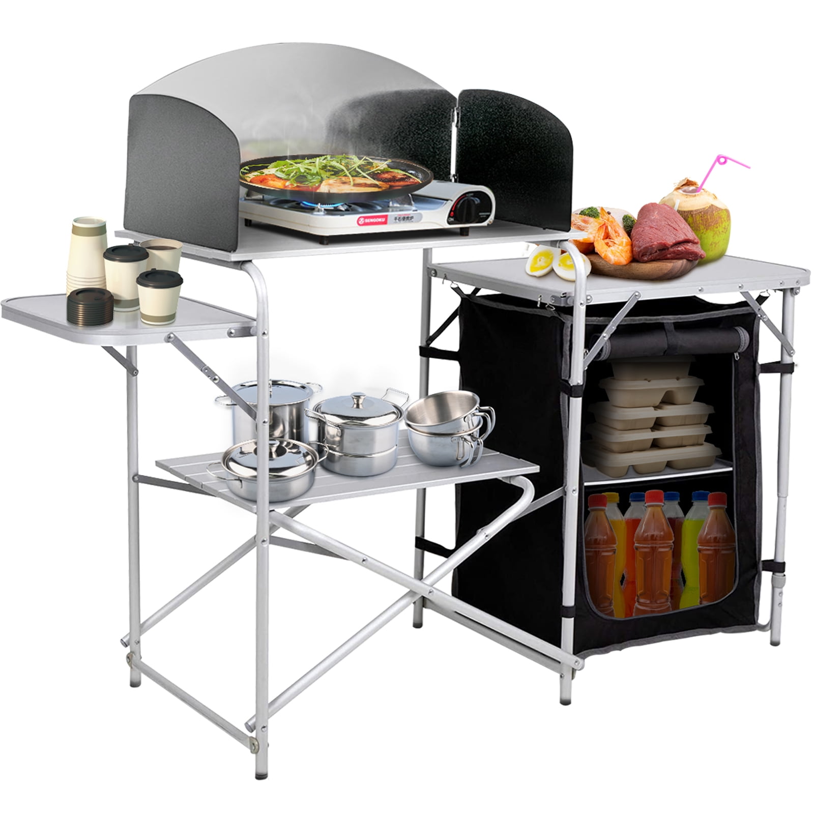 VEVOR Camping Kitchen Table, Aluminum Portable Folding Camp Cook Table