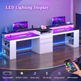 thumbnail image 6 of 96.6 Inch 2 Person Desk with LED Lights and Power Outlet, Modern Long Computer Desk with File Drawers, Double Table for Home Office, White, 6 of 8