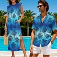 thumbnail image 4 of Jeiento Hawaiian His and Hers Matching Outfits Coconut Tree Women's Summer Dress Mens Hawaiian Shirts Button Up Shirt Round Neck Casual Loose Split Long Maxi Dress with Pockets, 4 of 7
