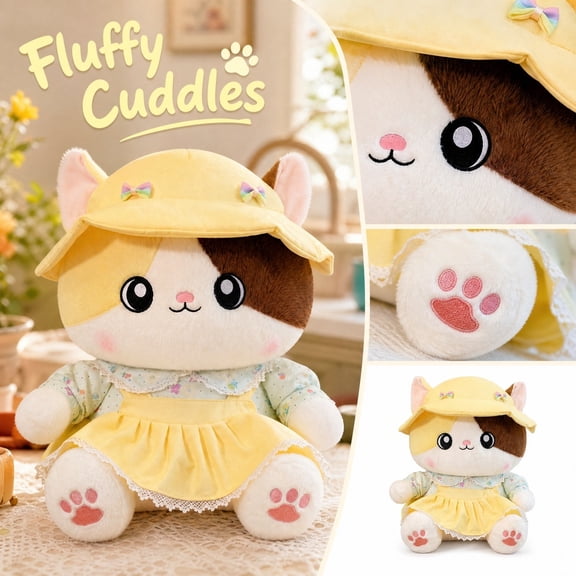 Adorable Huajuan Miao Cat Plush Toy Ultra-Soft Huggable Durable Cute Stuffed Animal Decor Gift Kids Students