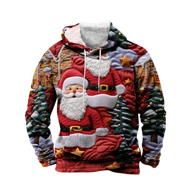 Penkiiy Chandails de Noël pour Hommes Xmas Chandail à Imprimé Graphique 3D Surdimensionné à Manches Longues Col Rond Chandail à Enfiler Hauts 2TG Multicolore