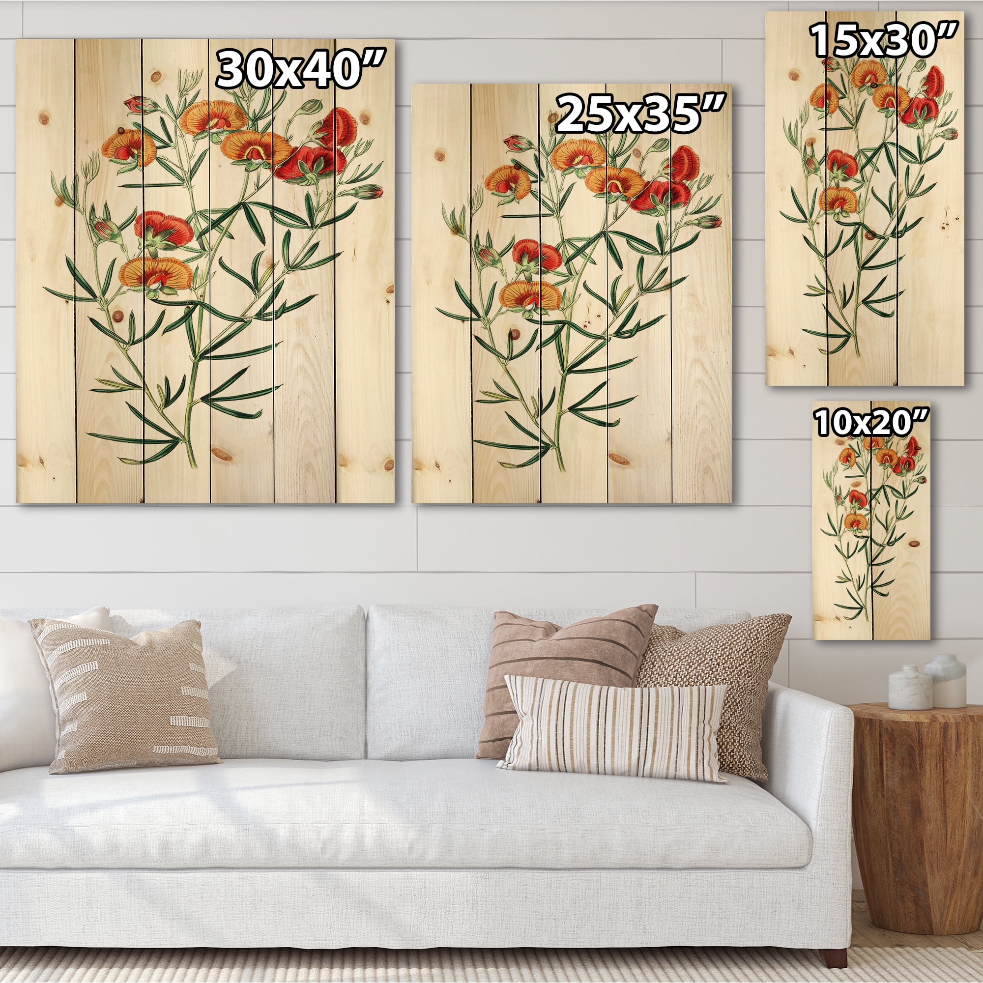 Designart 'Ancient American Flora VIII' Traditional Print on Natural Pine Wood