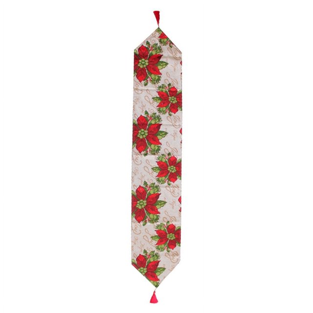 Christmas Table Runner Flag Printing Wear Dirt Resistant Xmas Christmas Table Flag for Christmas Table Cloth Decoration Large Red Flower Model