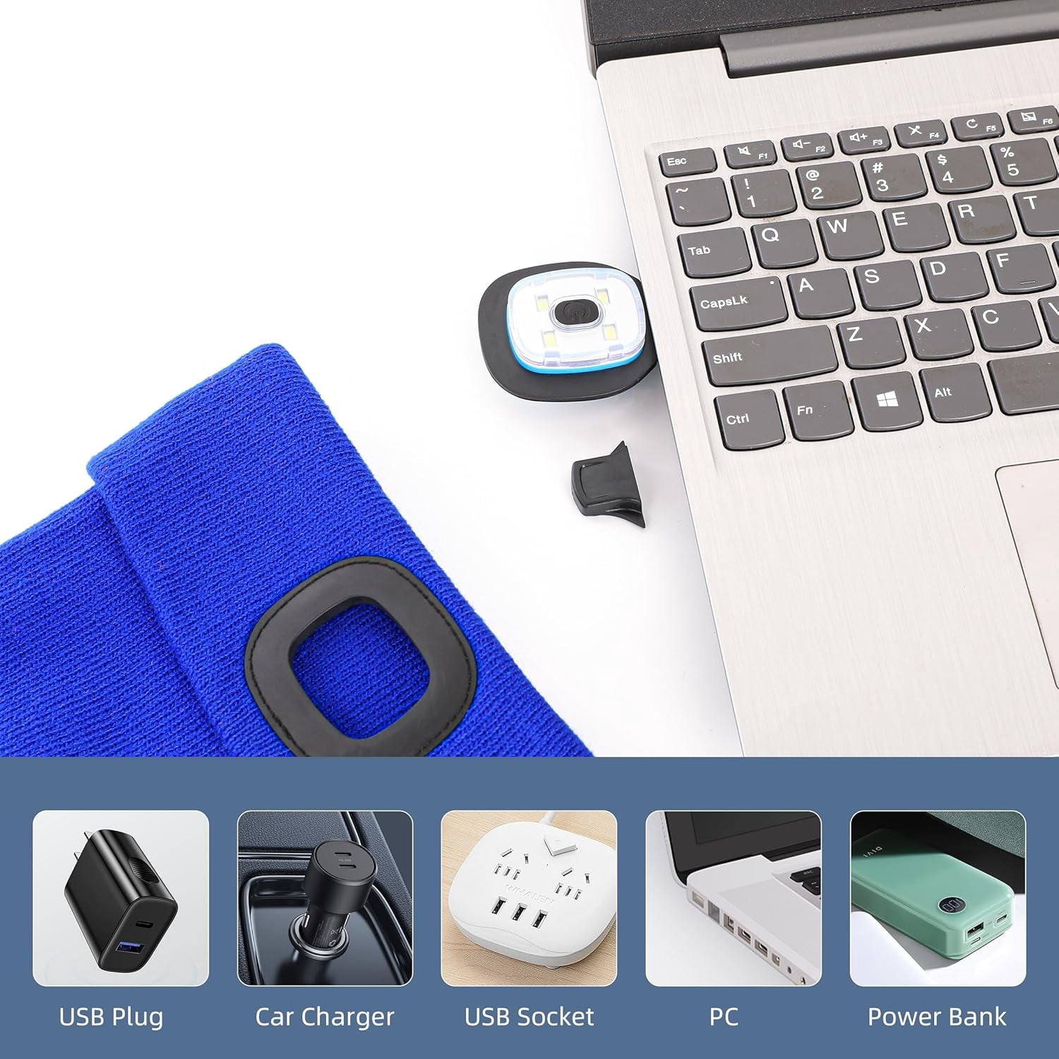 Unisex Beanie Hat with Light, USB Rechargeable LED Headlamp Hat Night Light Cap Christmas Stocking Stuffers Gifts for Men Dad Father Husband (Royal Blue)