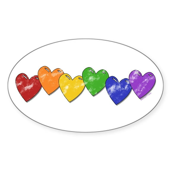 CafePress - Vintage Gay Pride Hearts Oval Sticker - Sticker (Oval)