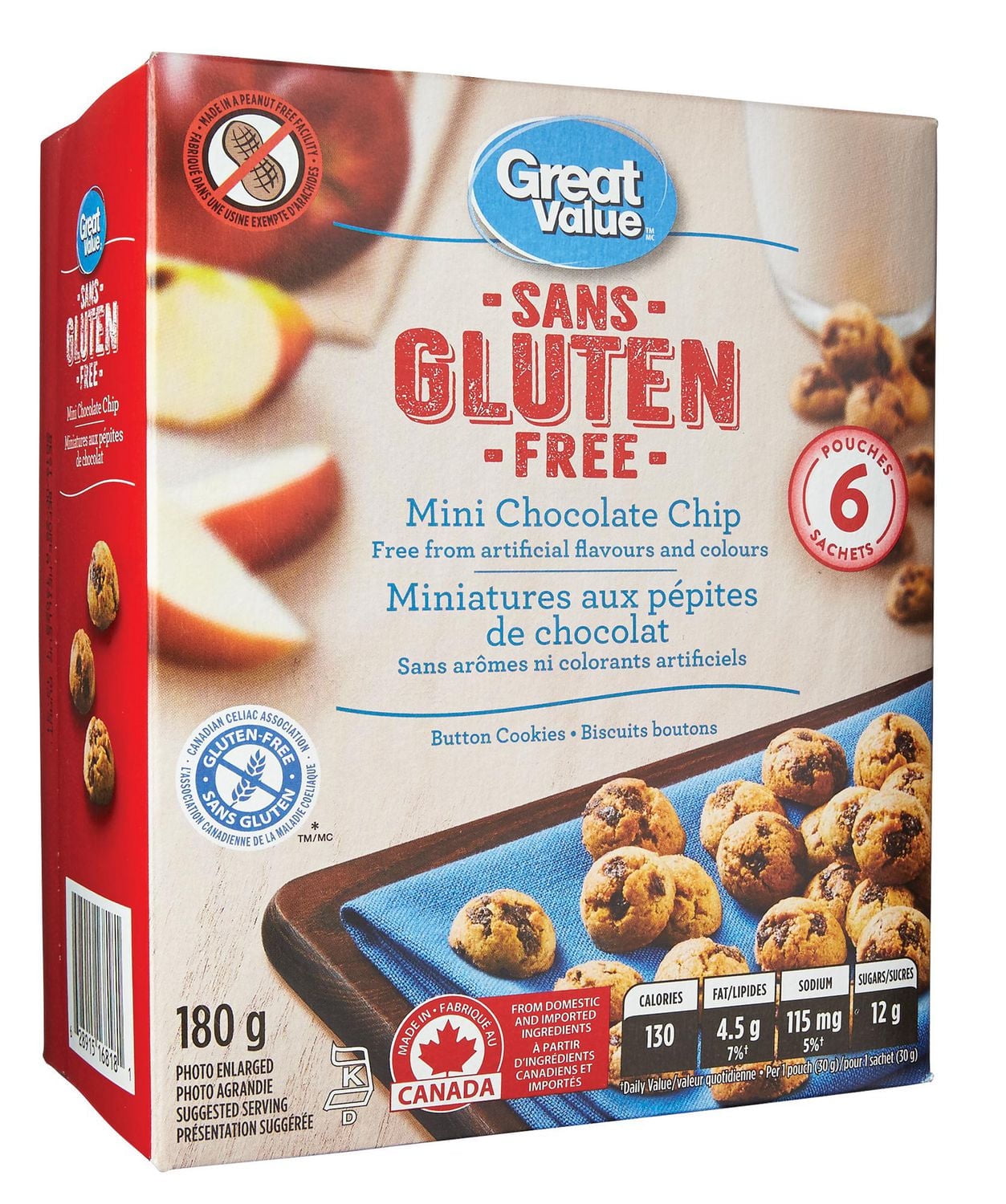 Great Value Gluten Free Mini Chocolate Chip Cookies, 180 g