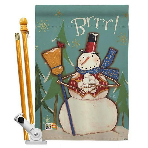 BD-WT-HS-114159-IP-BO-D-US18-WA 28 x 40 in. Winter Snowman Brrr Wonderland Impressions Decorative Vertical Double Sided House Flag Set with Pole Bracket Hardware