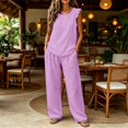thumbnail image 2 of HAYIMI Womens Summer Outfits Sets 2 Pieces Elegant Casual Fly Sleeve Shirts Tops And Trousers Lightweight Comfortable Everyday Warm Weather Modern Relaxed Fit Solid Color Relaxed Fit Clothing Sets, 2 of 7