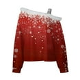 thumbnail image 4 of IROINNID Blouse for Women One-Shoulder Christmas Printed Plush Long Sleeve Pullover Shirt Casual Trendy Tops Deals,Red, 4 of 5