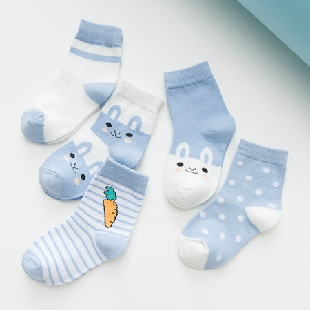 

Toddler Socks 5 Packs in 1 Set for Kids Baby Girls Boys Fashion Cartoon Cute Fuzzy Cotton Non Skid Gripper Ankle Crew Socks (L Size for 7-9T Blue Rabbit Pattern)