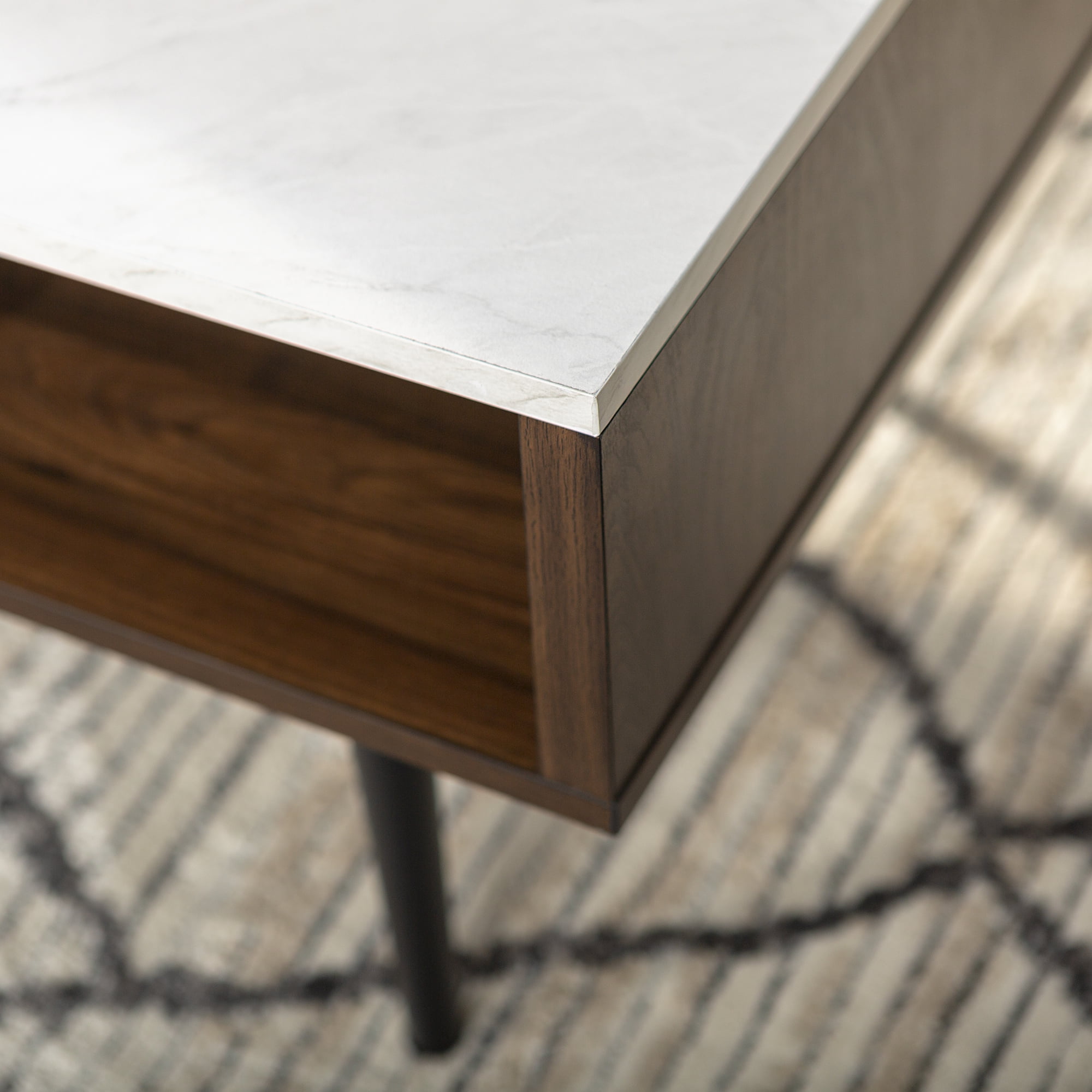 Details About Manor Park 42 Mid Century Modern Wood And Faux Marble Coffee Table Dark Walnut