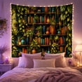 thumbnail image 2 of Green Botanical Bookshelf in a Dark Library, Cozy Maximalist for Book Lovers, Nature Inspired Decor, Housewarming Gift, Tapestry Wall Hanging for Study Room and Reading Nook, 2 of 7