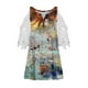 thumbnail image 4 of Elegante mujer casual cremallera cuello impresión blusa encaje manga corta camiseta verano Tops OAVQHLG3B Store  lin121212, 4 of 5