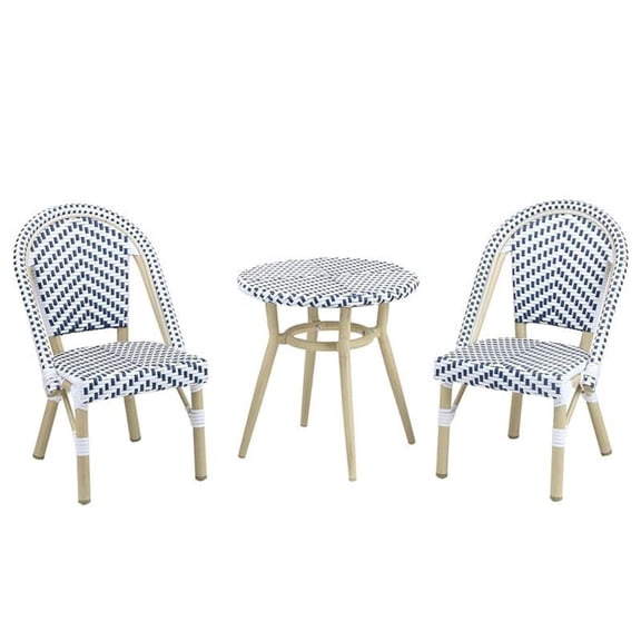 Furniture of America Dakie Aluminum 3pc Patio Chair and Table Set in Navy