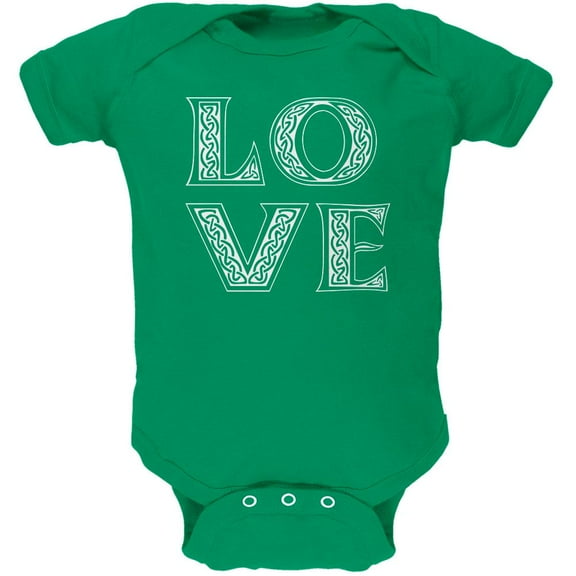 St. Patricks Day Celtic LOVE Kelly Green Soft Baby One Piece - 12-18 months
