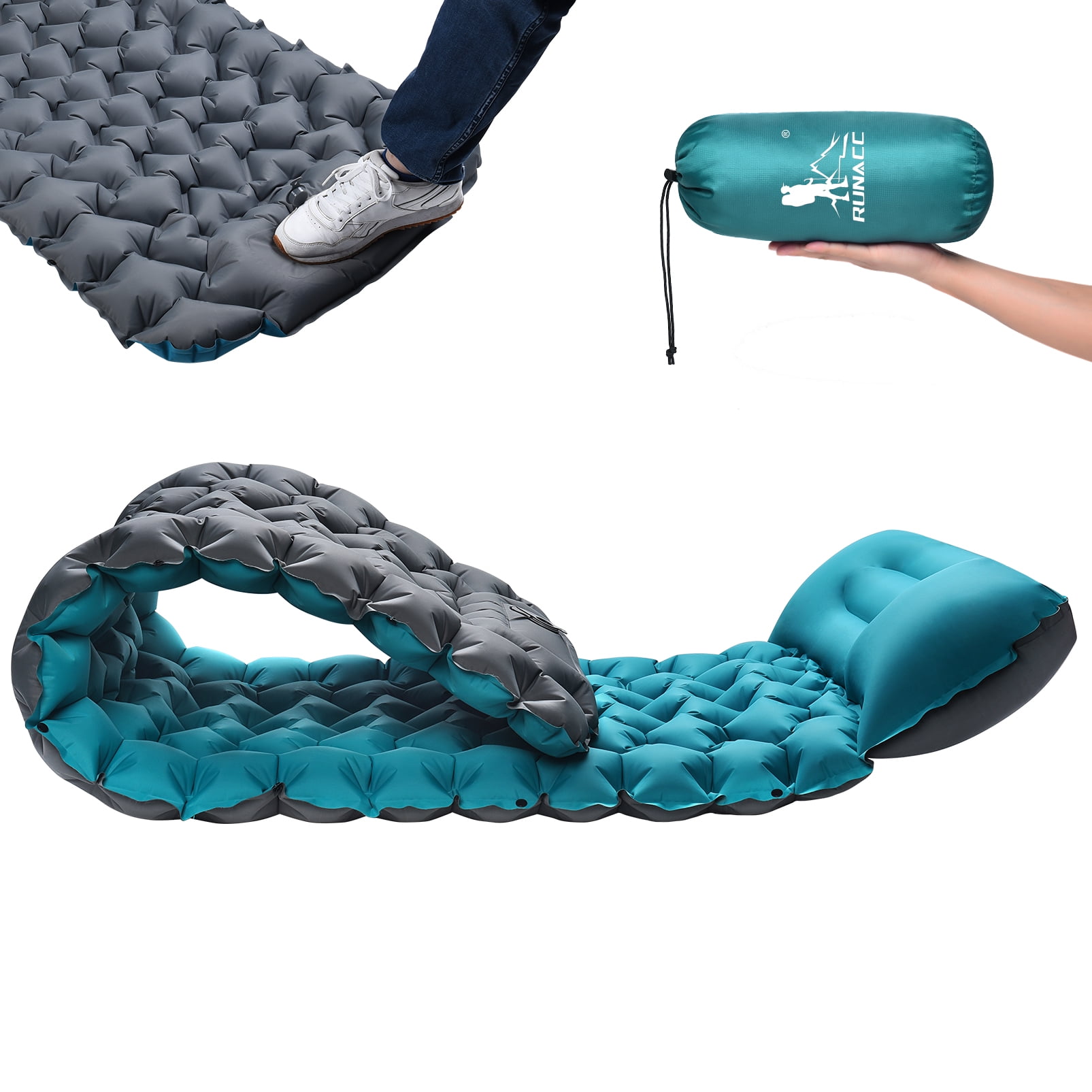 Camping Sleeping Mat with Built-in Sponge Pump 79.5’’ x Blue Sleeping Pad