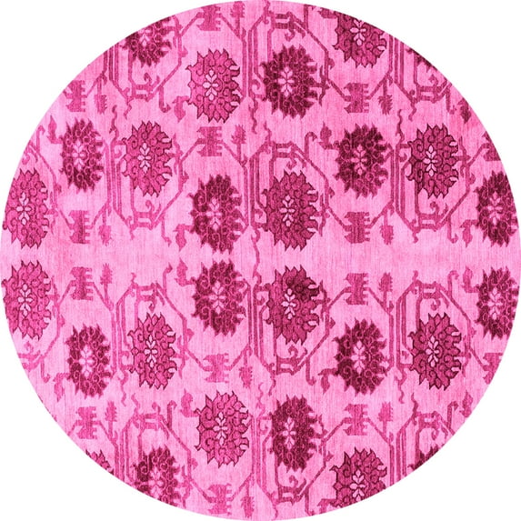 Ahgly Company Indoor Round Abstract Pink Modern Area Rugs, 8' Round