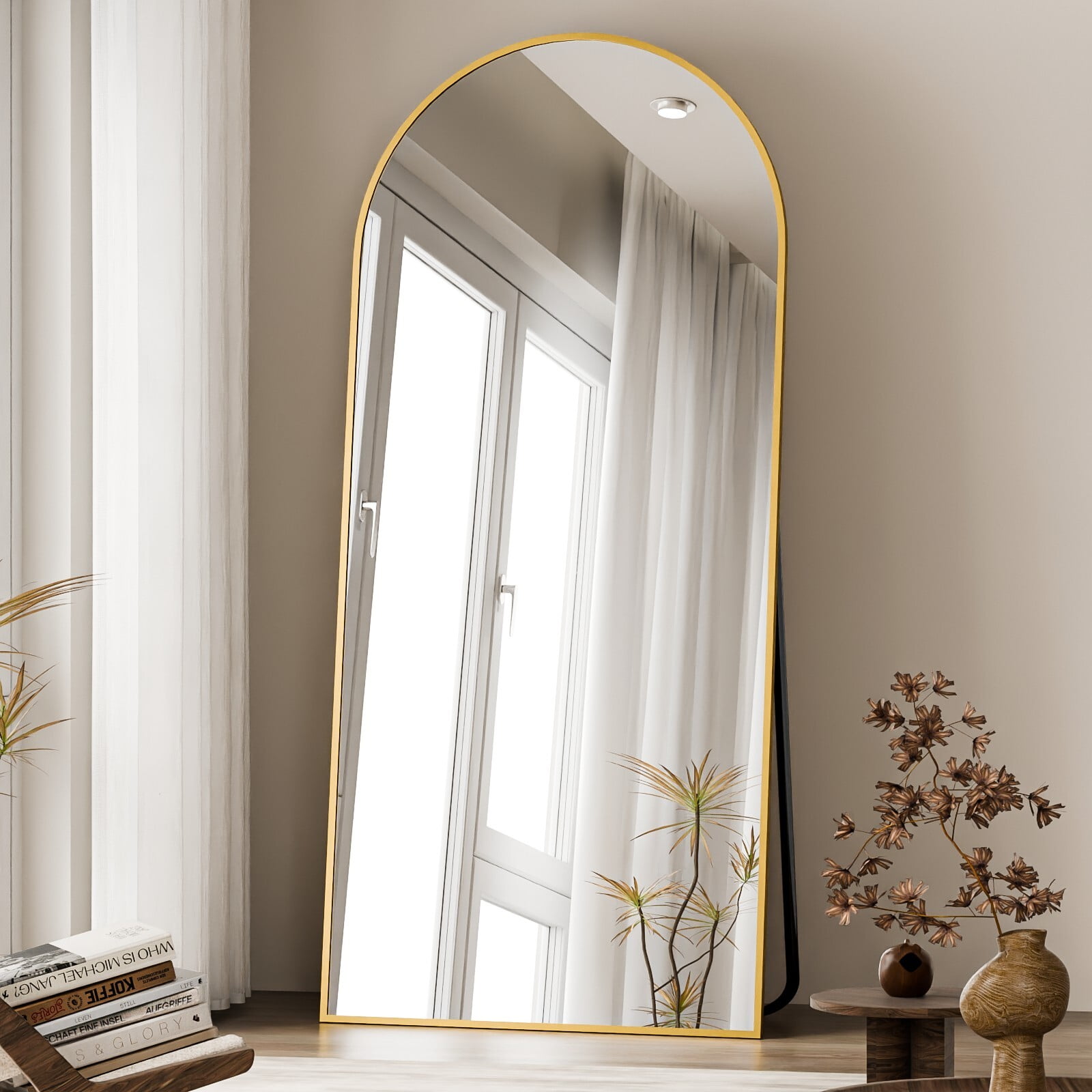 Easy4Home 76"x34" Arched Full Length Mirror Freestading Full Body Floor Mirror, Gold