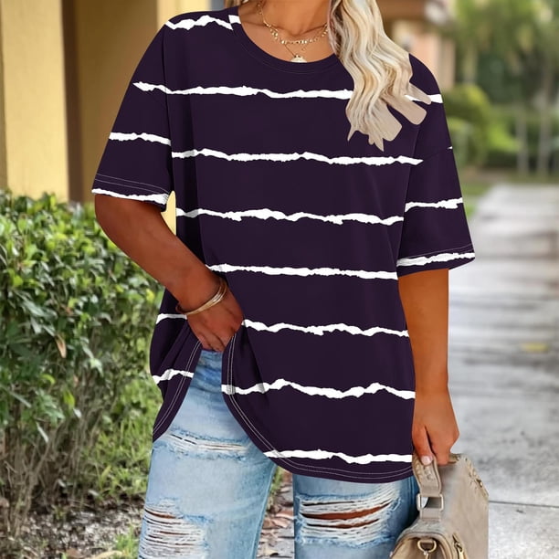 TaTaai Women Plus Size Spring Summer Basic T Shirts Solid Color Round Neck Short Sleeve Casual Soft Lightweight Plus Size Tops for Daily Work Vacation XL-5XL Gift