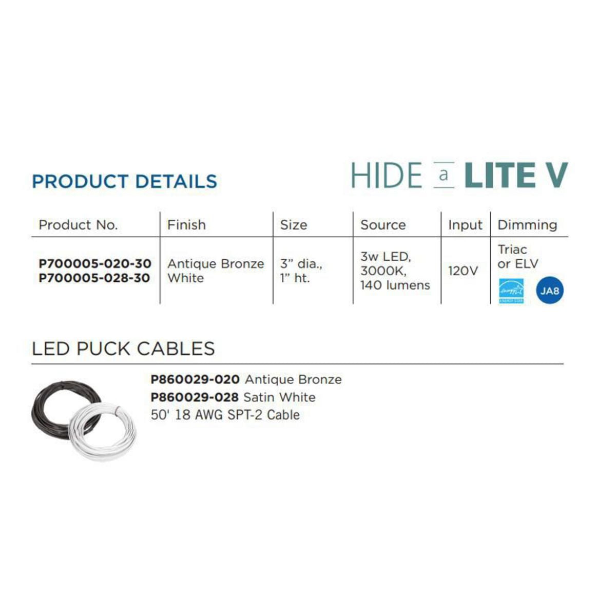 Hide-a-Lite V Collection LED Puck, Antique Bronze Finish