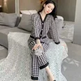 thumbnail image 3 of Primavera otoño ropa de dormir de mujer estilo coreano cárdigan abierto con cuello en V pantalones largos de manga larga conjunto de dos piezas ropa para el hogar se puede usar, 3 of 5