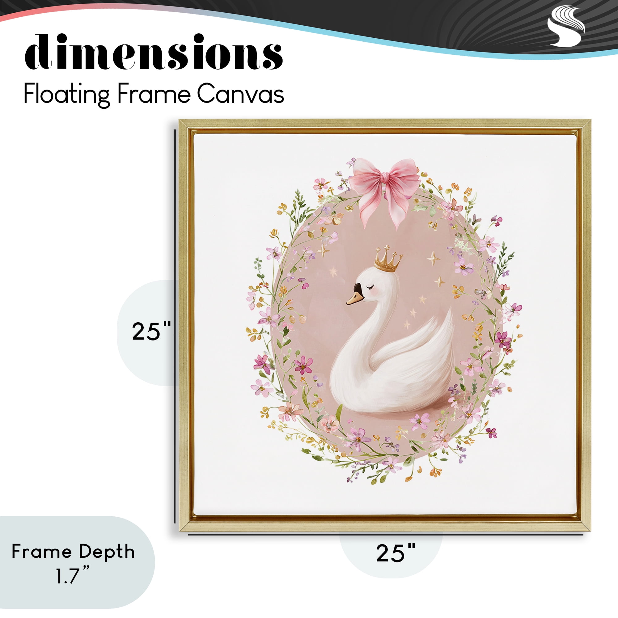 Stupell Industries Queen Swan with Florals Gold Framed Floater Canvas Wall Art, design by Christine Simpson Art